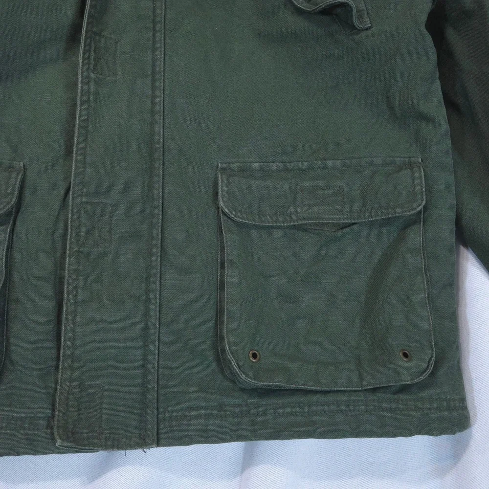 Faded Glory Canvas Quilted Field Jacket Boys 14/16 Olive Faux Leather Collar Y2K